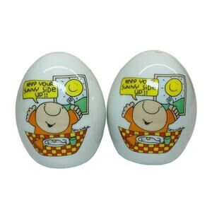 VTG 90s Ziggy Small Salt & Pepper Shaker Set Egg Shaped “Keep the Sunny Side Up”